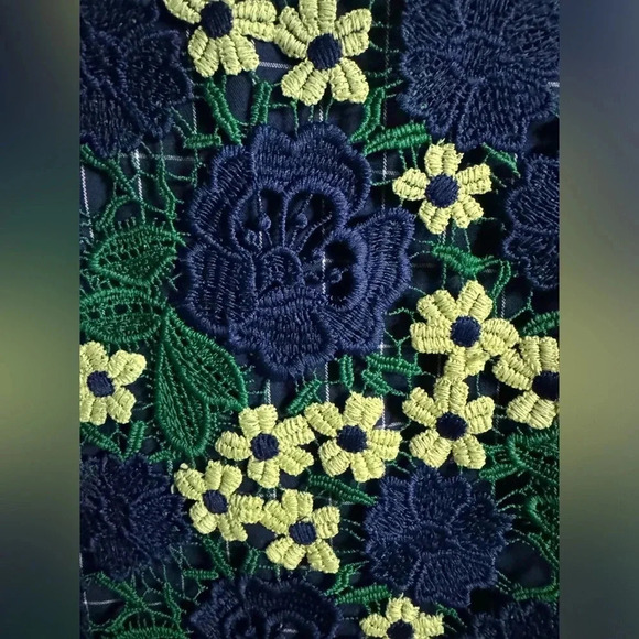 Zara women’s Crochet Windowpane Lace Over Top blue green yellow plaid large fem - Picture 3 of 6